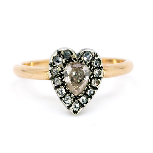 18 Carat Gold and Silver Diamond Heart-Shaped Cluster Ring, 0.30 Carat Centre