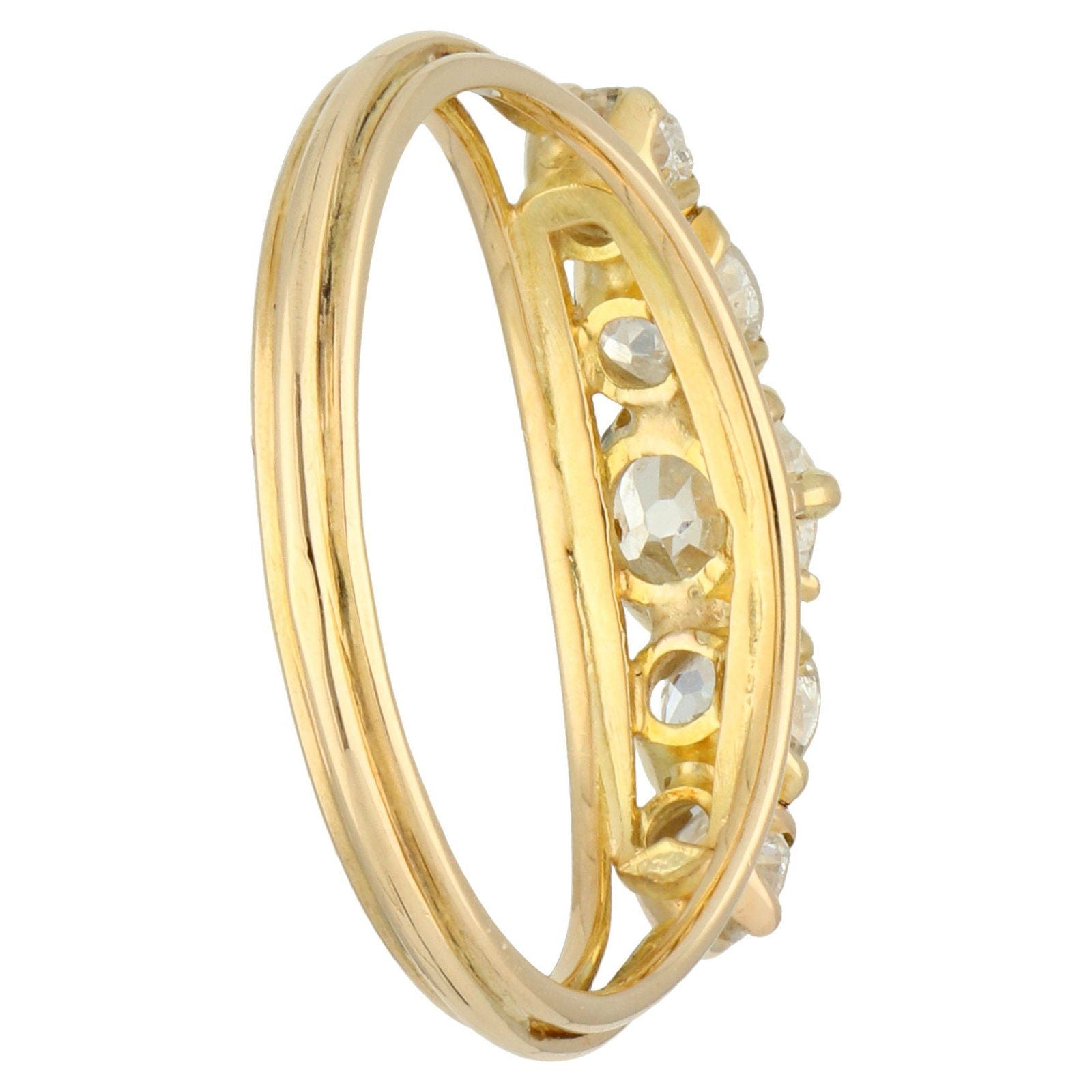 A graduated five stone diamond ring in yellow gold