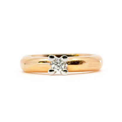 14 Carat Yellow and White Gold Diamond Solitaire Ring, 0.15 Carat