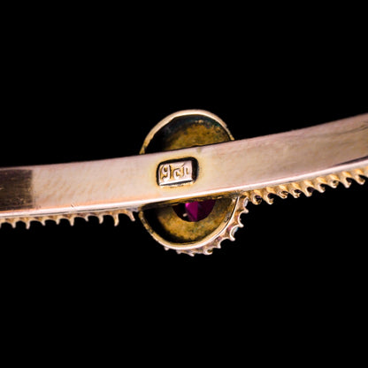 Antique Pink Garnet and Seed Pearl Bangle Bracelet