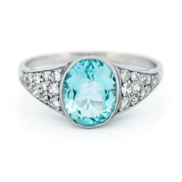 Art Deco Style Aquamarine, Diamond and Platinum Ring, 1.71 Carats
