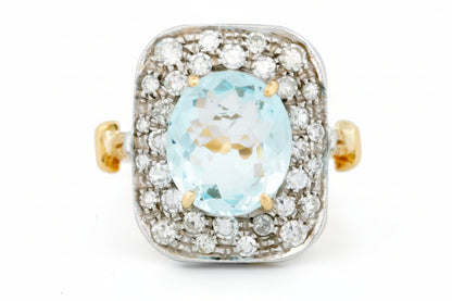 Vintage 2.40cts Aquamarine and Diamond 14k Cluster Ring 16047-8720