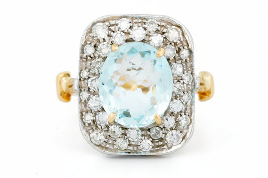 Vintage 2.40cts Aquamarine and Diamond 14k Cluster Ring 16047-8720