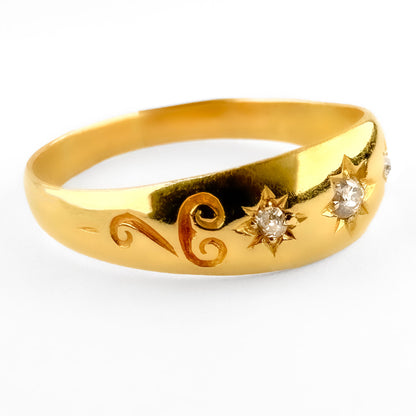 Victorian 3 Stone Diamond Gypsy Ring With Scroll Detailing