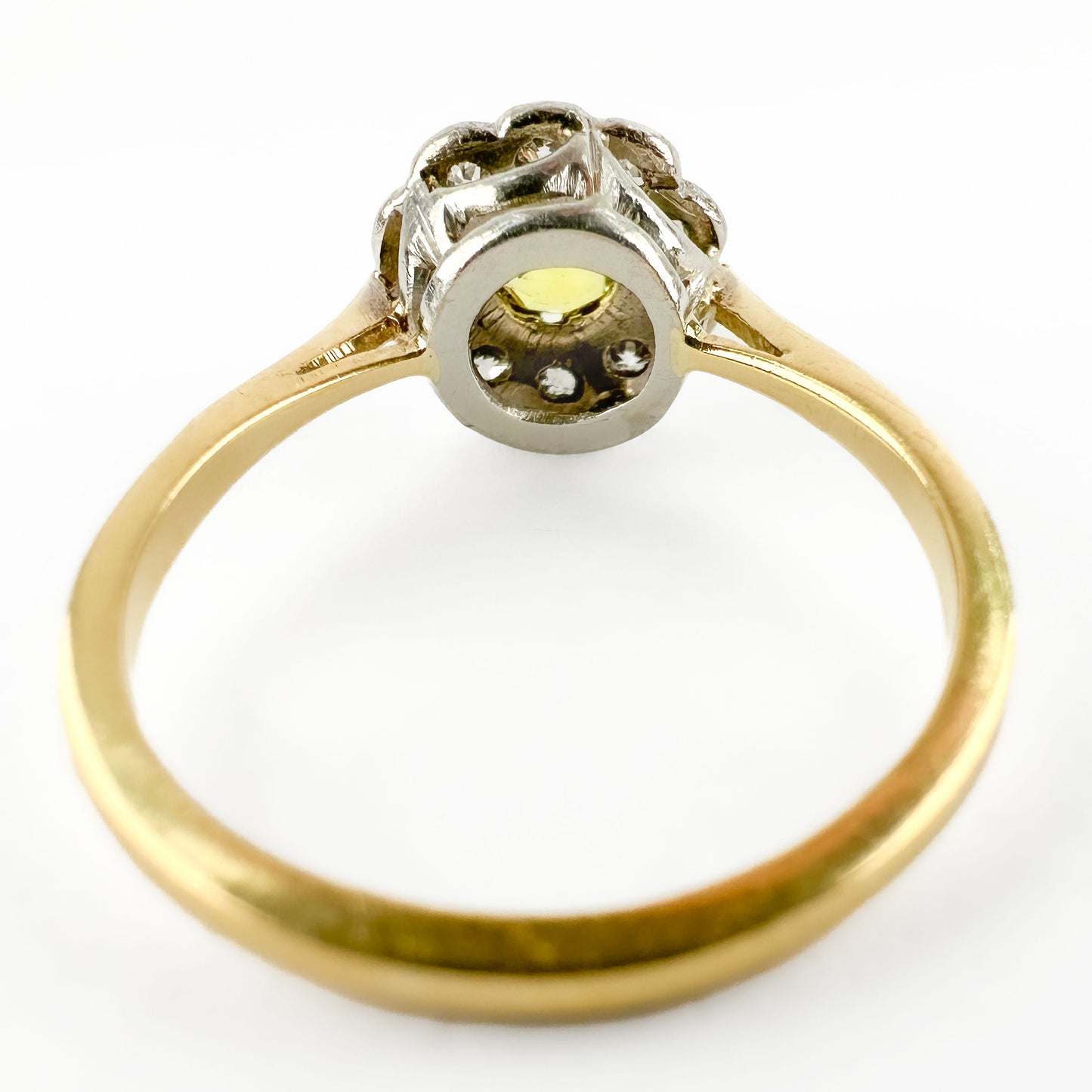 Edwardian Antique Yellow Sapphire and Old Cut Diamond Cluster Engagement Ring
