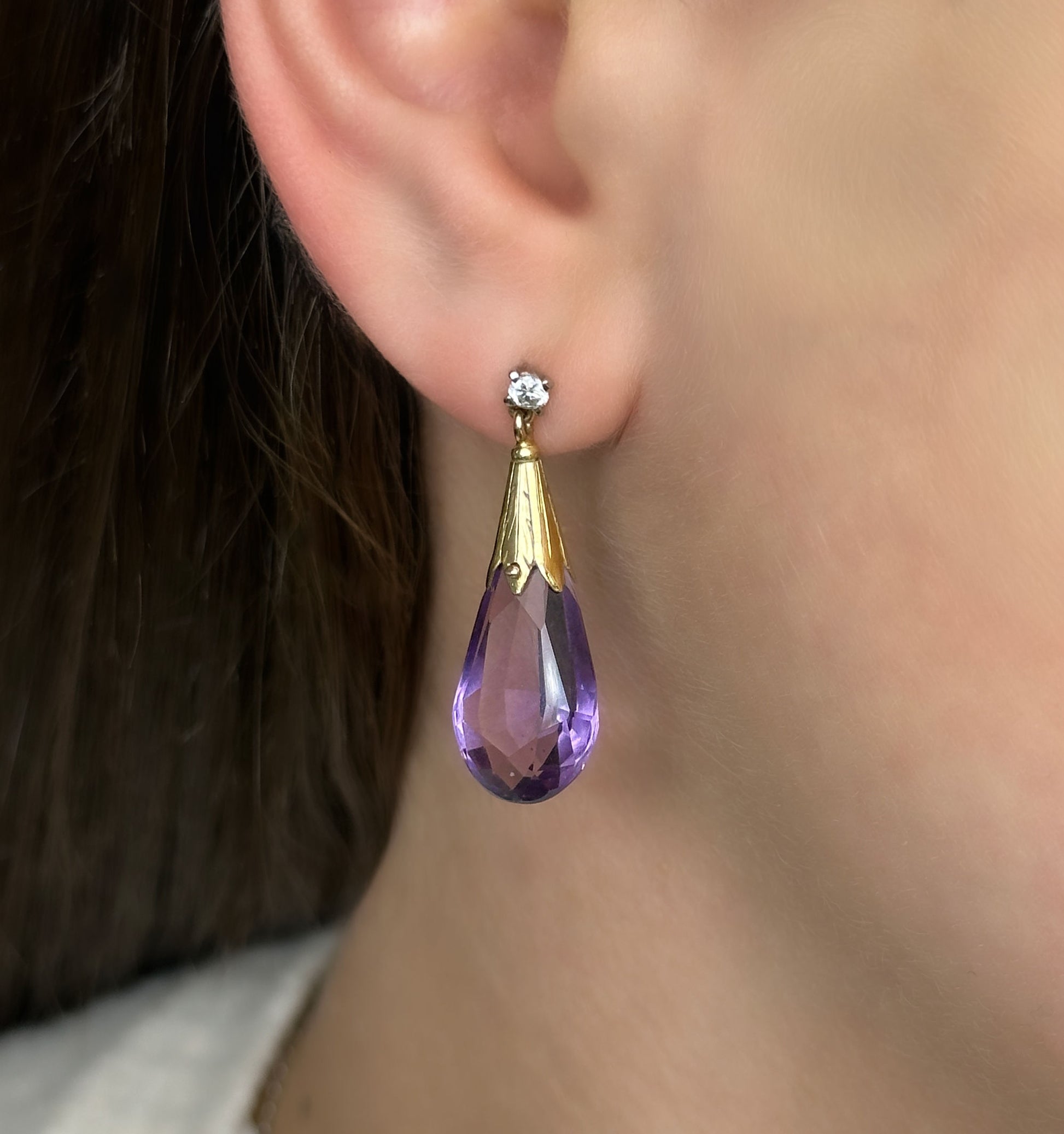 Vintage Large Amethyst Drop Earrings