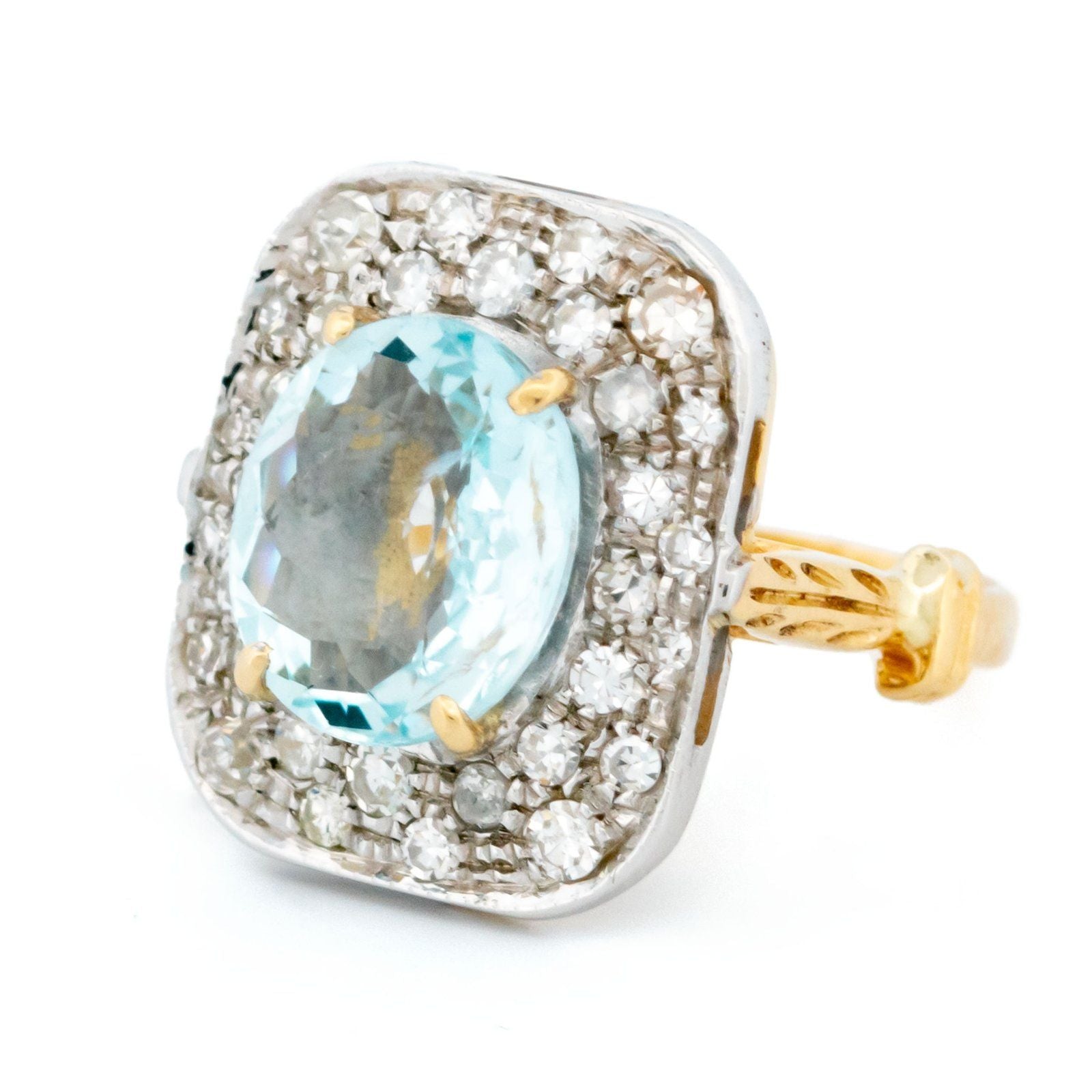 Vintage 2.40cts Aquamarine and Diamond 14k Cluster Ring 16047-8720