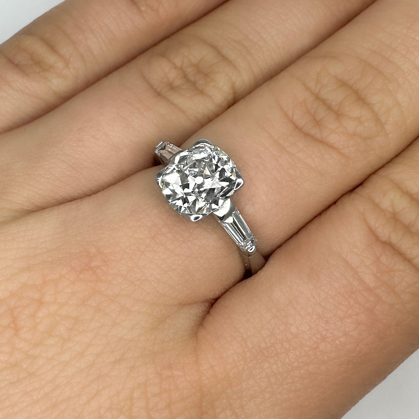 Antique Art Deco Single Stone Old Mine Cushion Diamond Engagement Ring, 2.20cts