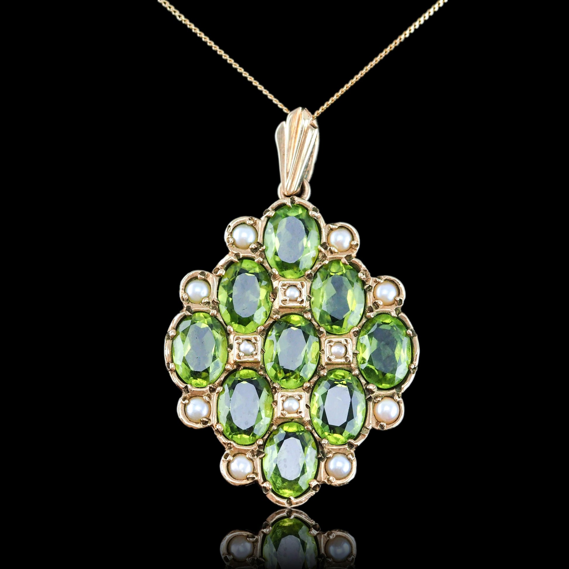 Vintage Peridot and Pearl Cluster Pendant