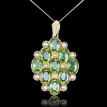 Vintage Peridot and Pearl Cluster Pendant