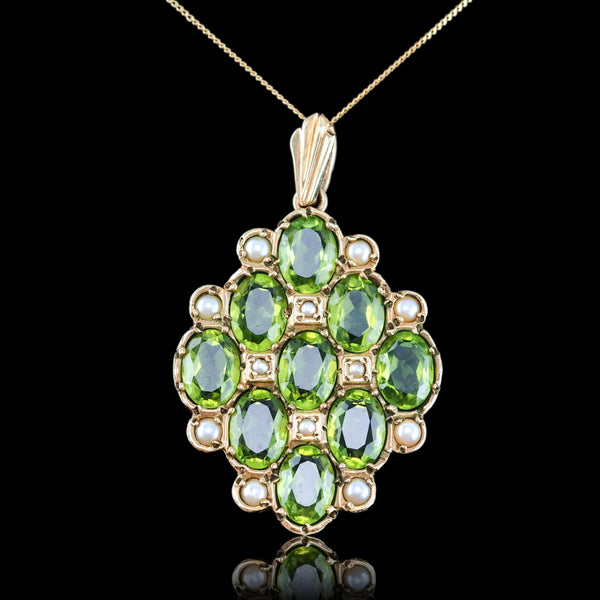 Vintage Peridot and Pearl Cluster Pendant