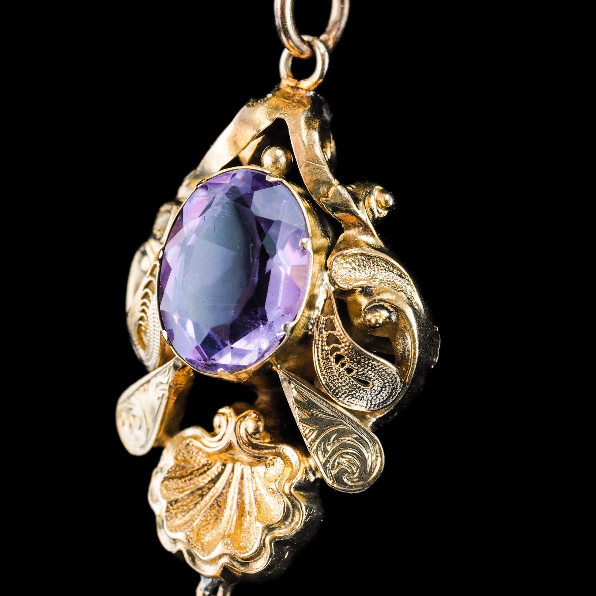 Antique Victorian Amethyst Pendant Necklace 14K Gold - 19th c.
