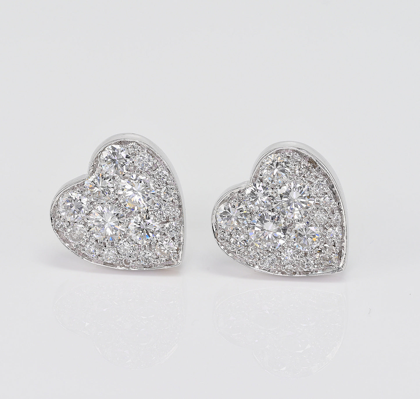 Diamond Heart Stud Earrings, 1.80 Ct Diamond F- G VVS