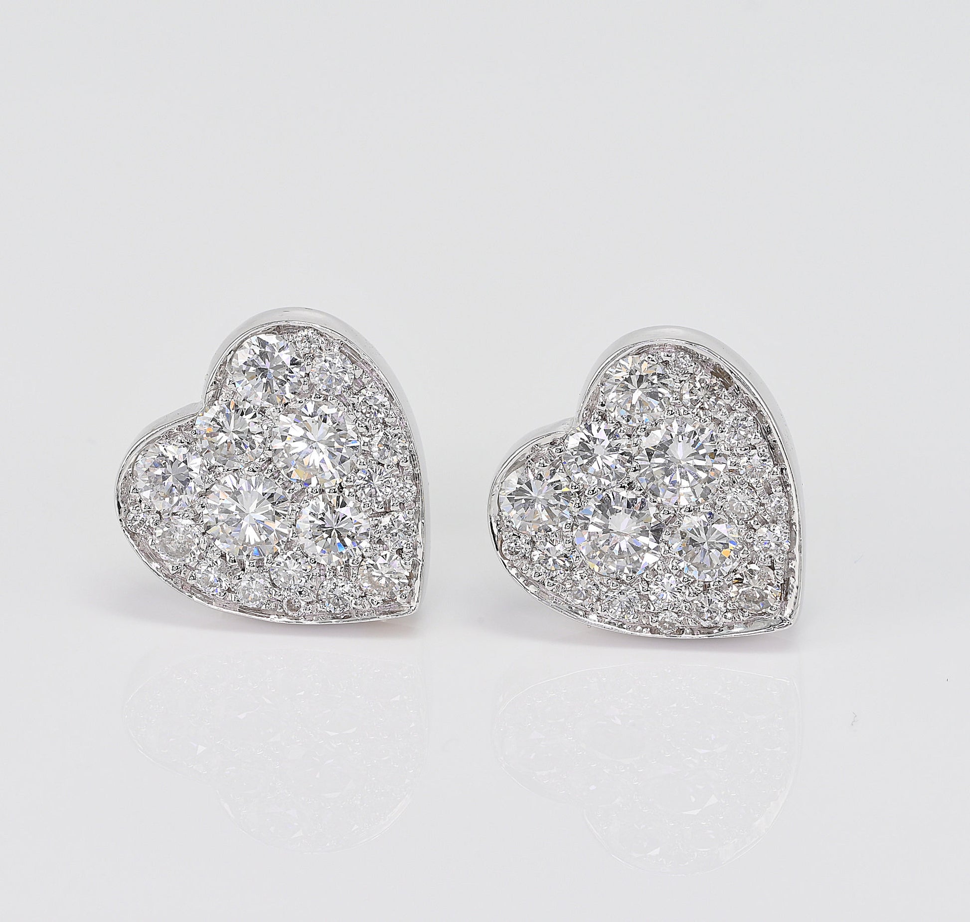 Diamond Heart Stud Earrings, 1.80 Ct Diamond F- G VVS