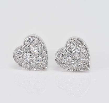 Diamond Heart Stud Earrings, 1.80 Ct Diamond F- G VVS
