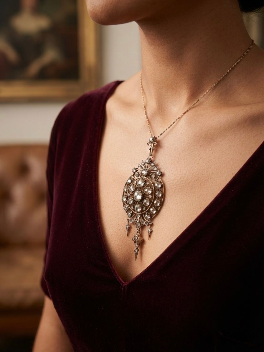 Victorian Antique 8cts Rose Cut Diamond Brooch Pendant