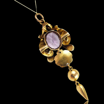 Antique Victorian Amethyst Pendant Necklace 14K Gold - 19th c.