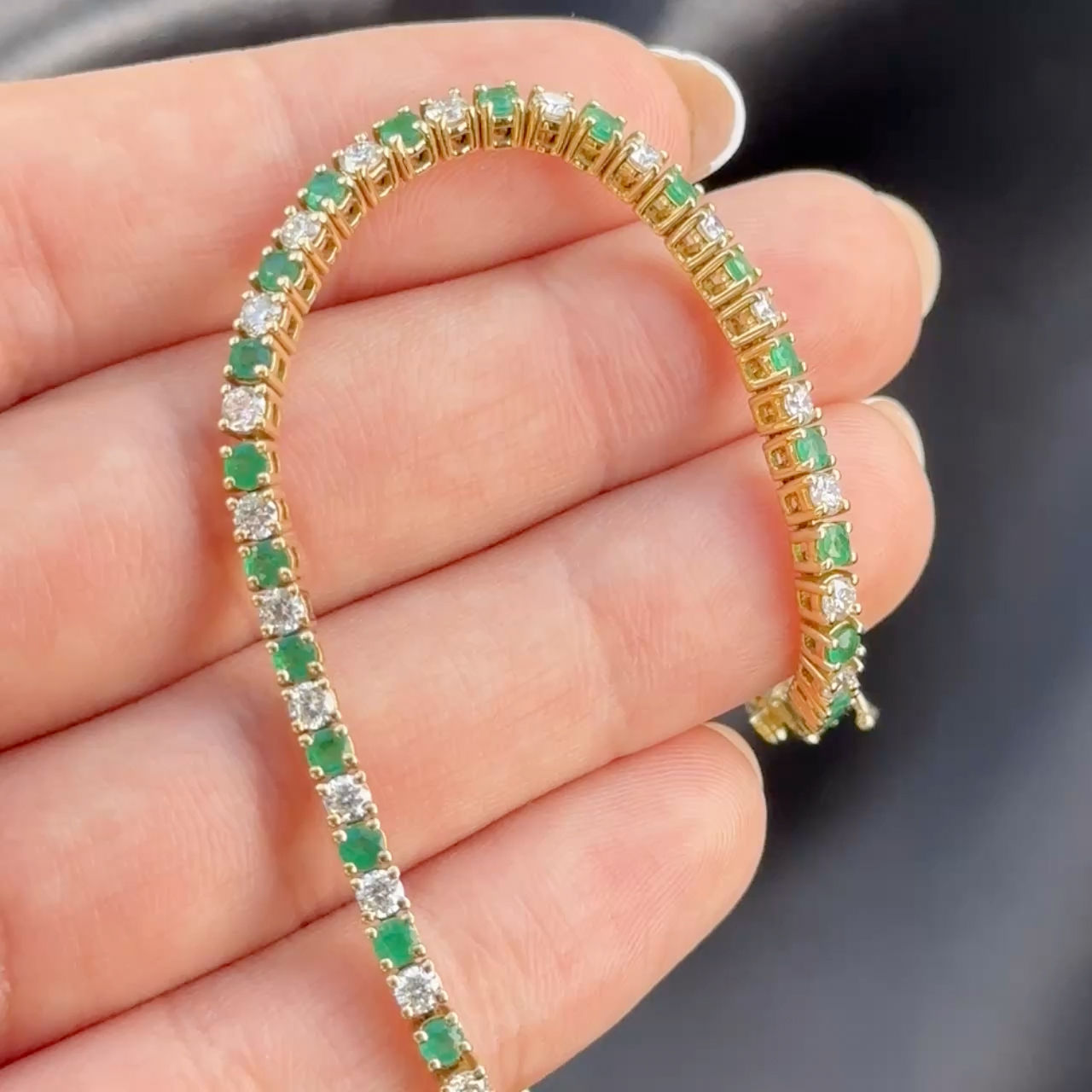Vintage Italian Emerald and Vintage Diamond Tennis Bracelet