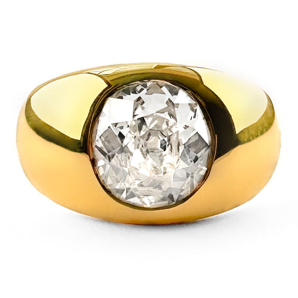 Victorian Antique Single Stone 2.16ct Old Mine Cut Diamond Solitaire Gypsy Ring in Contemporary Mount