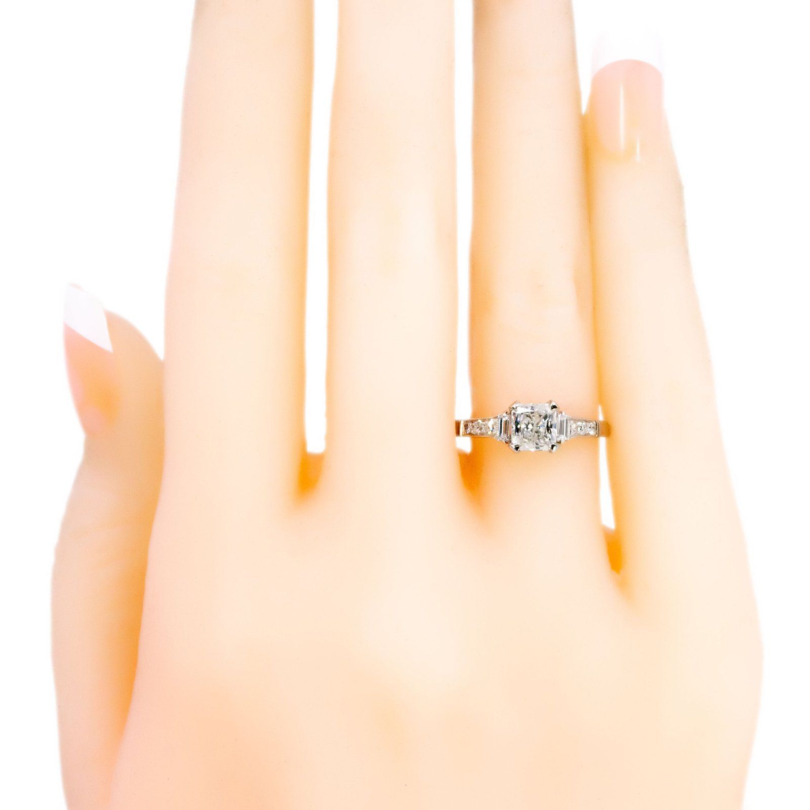 Platinum Princess-Cut Diamond Ring with Diamond Shoulders, 0.67 Carat Centre