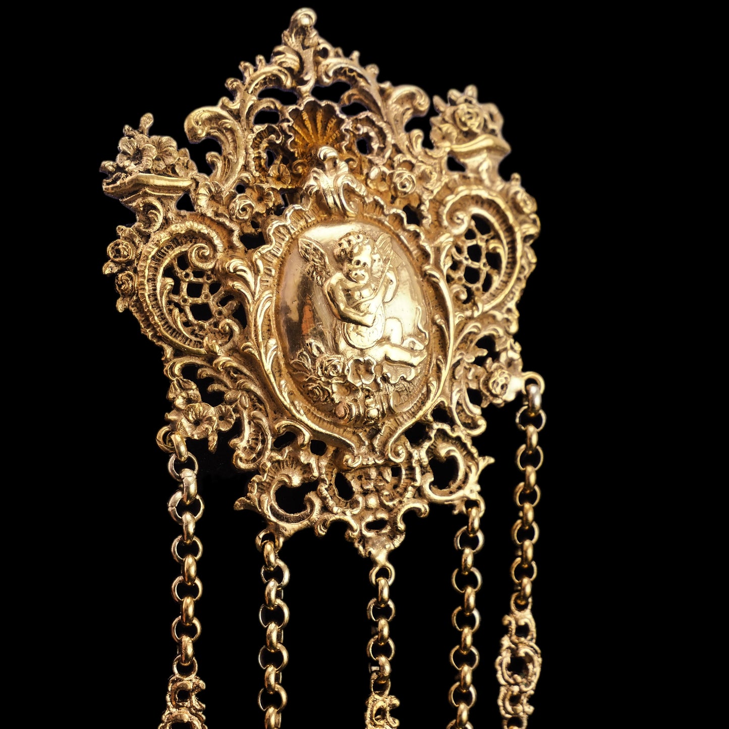 Antique Victorian Silver Gilt Chatelaine Rococo Decorations - c.1860