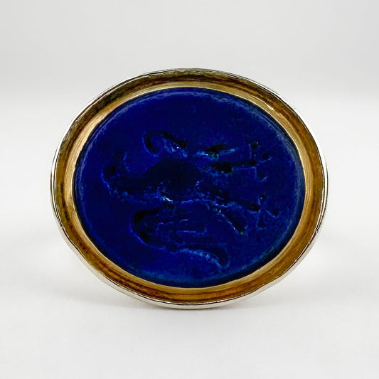 Victorian Antique Lapis Lazuli Griffin Intaglio Signet Ring