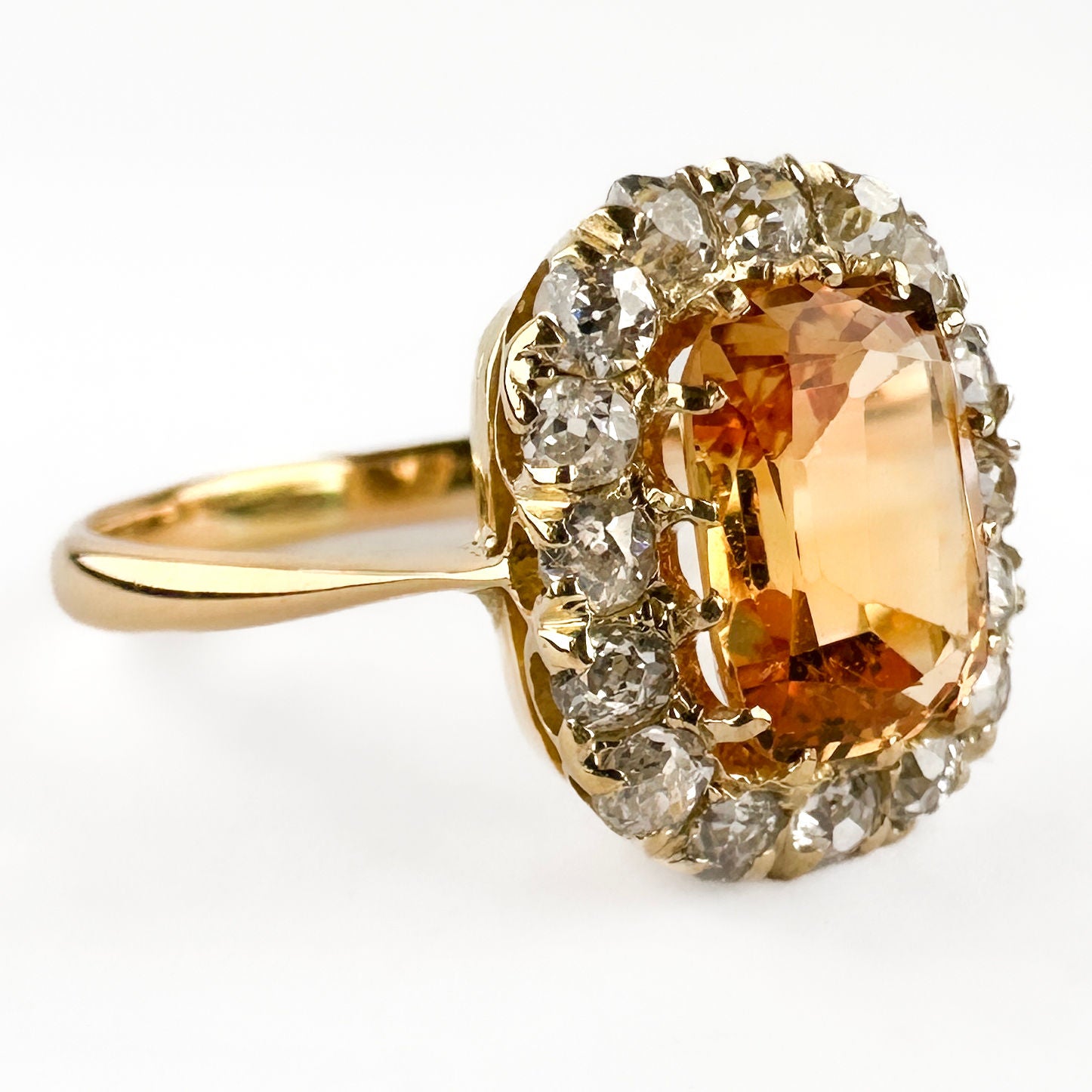 Antique 3ct Imperial Topaz and Diamond Cluster Engagement Ring