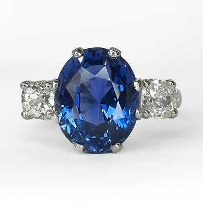 7.47 Carat Ceylon Sapphire Trilogy Ring In Platinum