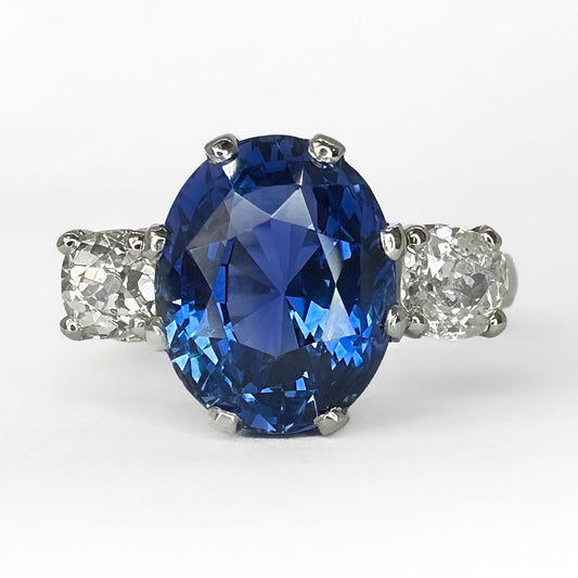 7.47 Carat Ceylon Sapphire Trilogy Ring In Platinum