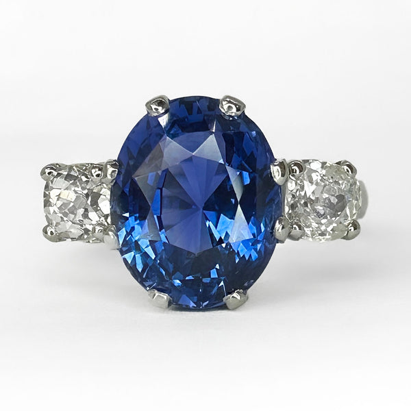 7.47 Carat Ceylon Sapphire Trilogy Ring In Platinum