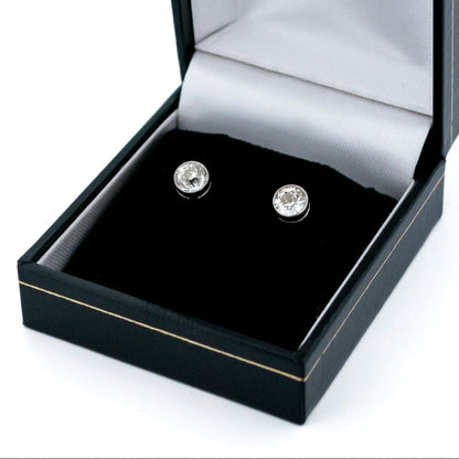 Antique Vintage 1.10ct Old Mine Cut Diamond Solitaire Stud Earrings in Platinum