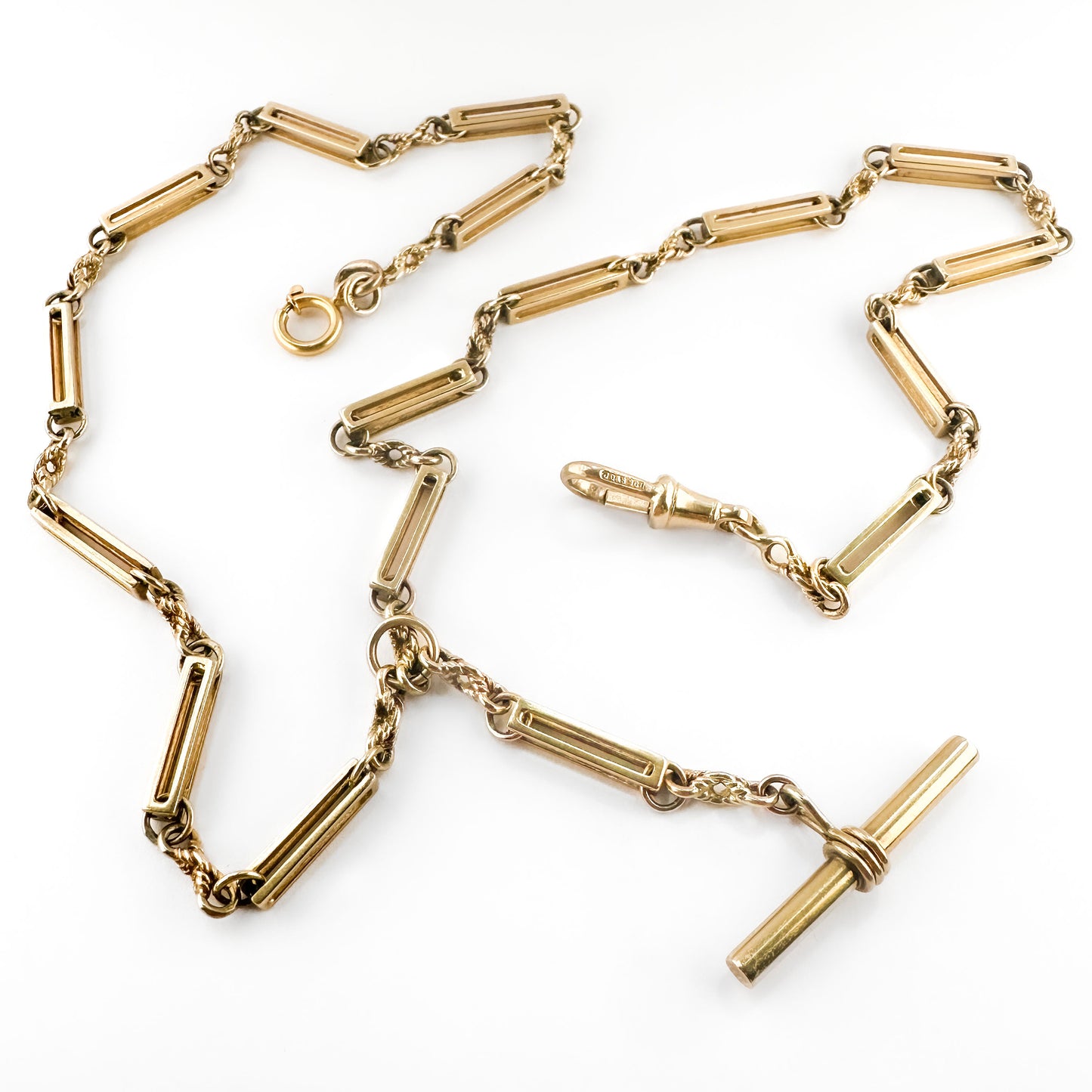 Edwardian Antique Double Trombone Box Link Long Albert Chain Necklace 20.25"
