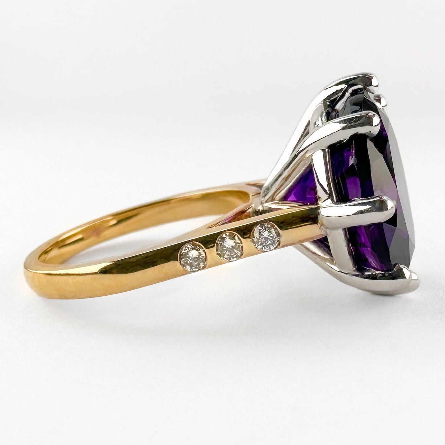 Large Vintage Amethyst Solitaire Cocktail Ring with Diamond Shoulders