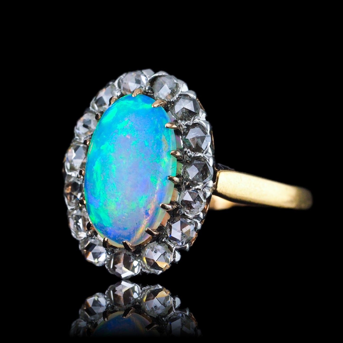Victorian Antique Opal and Diamond Cluster Engagement Ring