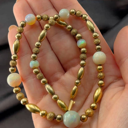 Antique Opal and 18ct Yellow Gold Bead Necklace