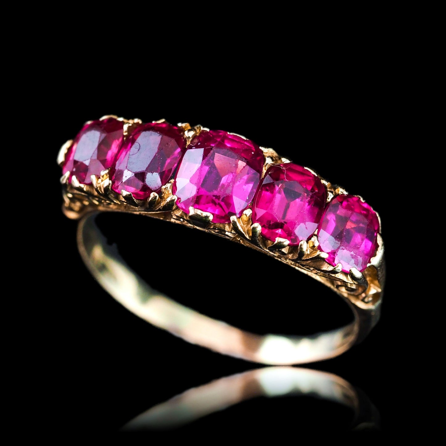 Antique Victorian Ruby Ring 5 Stone Design 18 Carat Gold