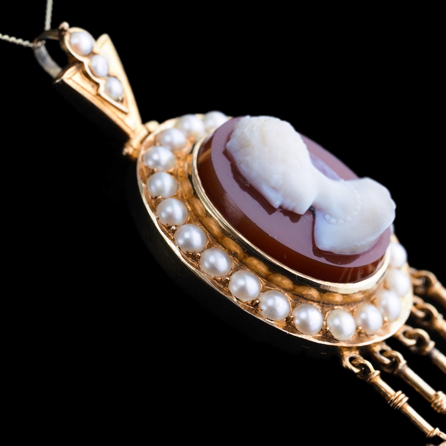 Antique Victorian Cameo and Pearl Cluster Pendant Necklace, Circa 1880
