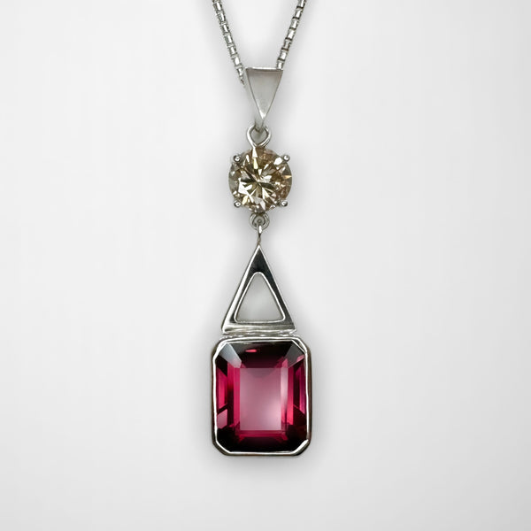 Deep Pink Tourmaline Diamond Drop Pendant