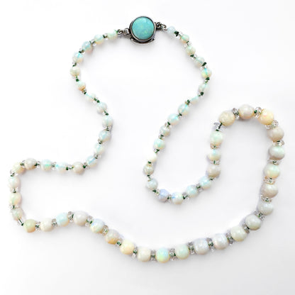 Edwardian Antique Opal Beaded Necklace with Rock Crystal and Opal Clasp