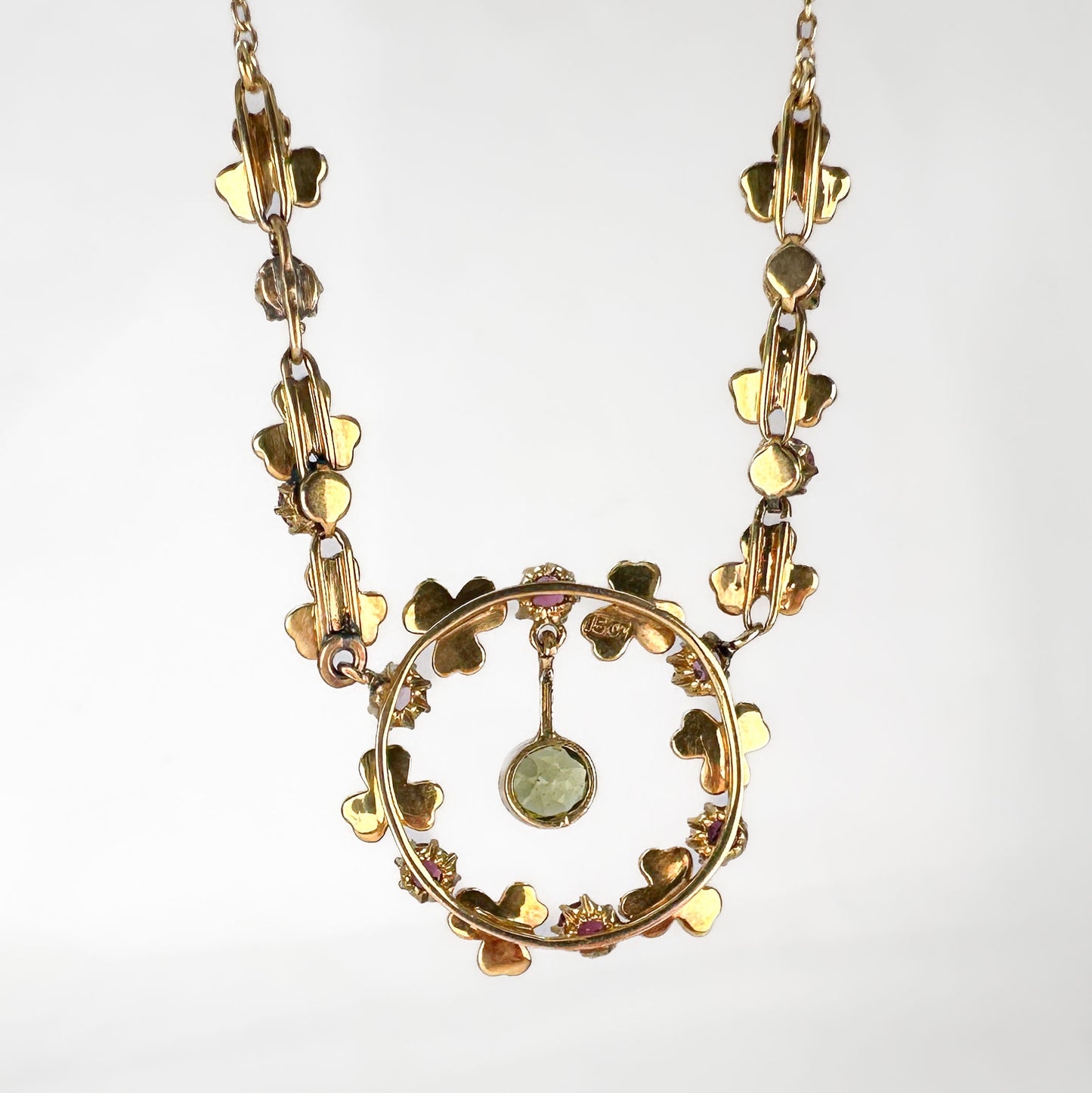 Edwardian Antique Peridot Tourmaline and Pearl Garland Festoon Necklace