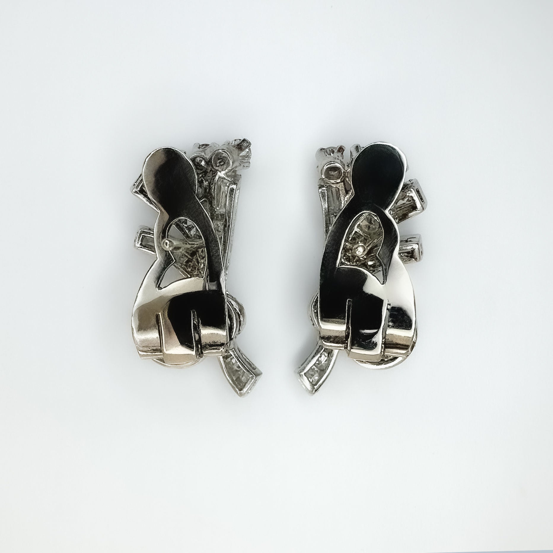 Vintage 1ct Baguette and Brilliant Cut Diamond Spray Earrings