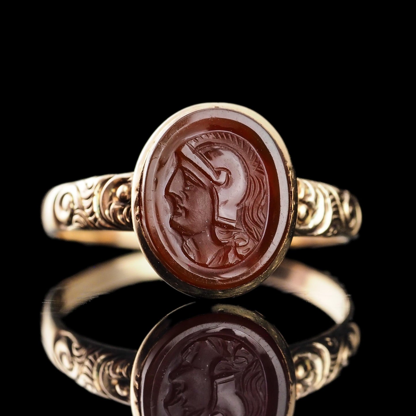 Antique Georgian Cameo Ring 10K Gold with Roman Soldier Engraving - c.1820