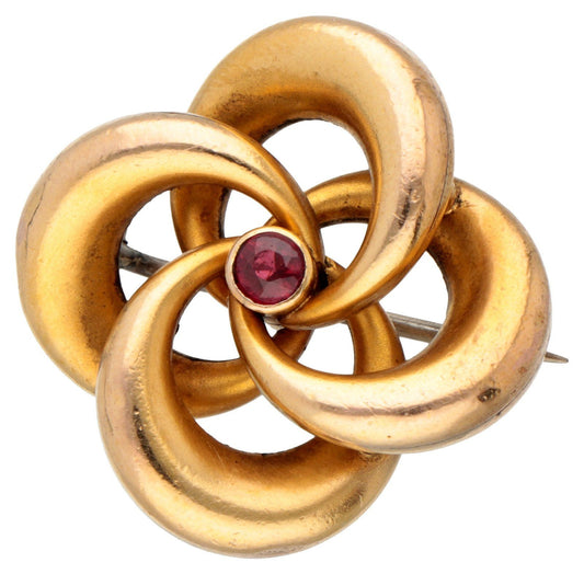 Victorian Antique Garnet Set Yellow Gold Love Knot Brooch