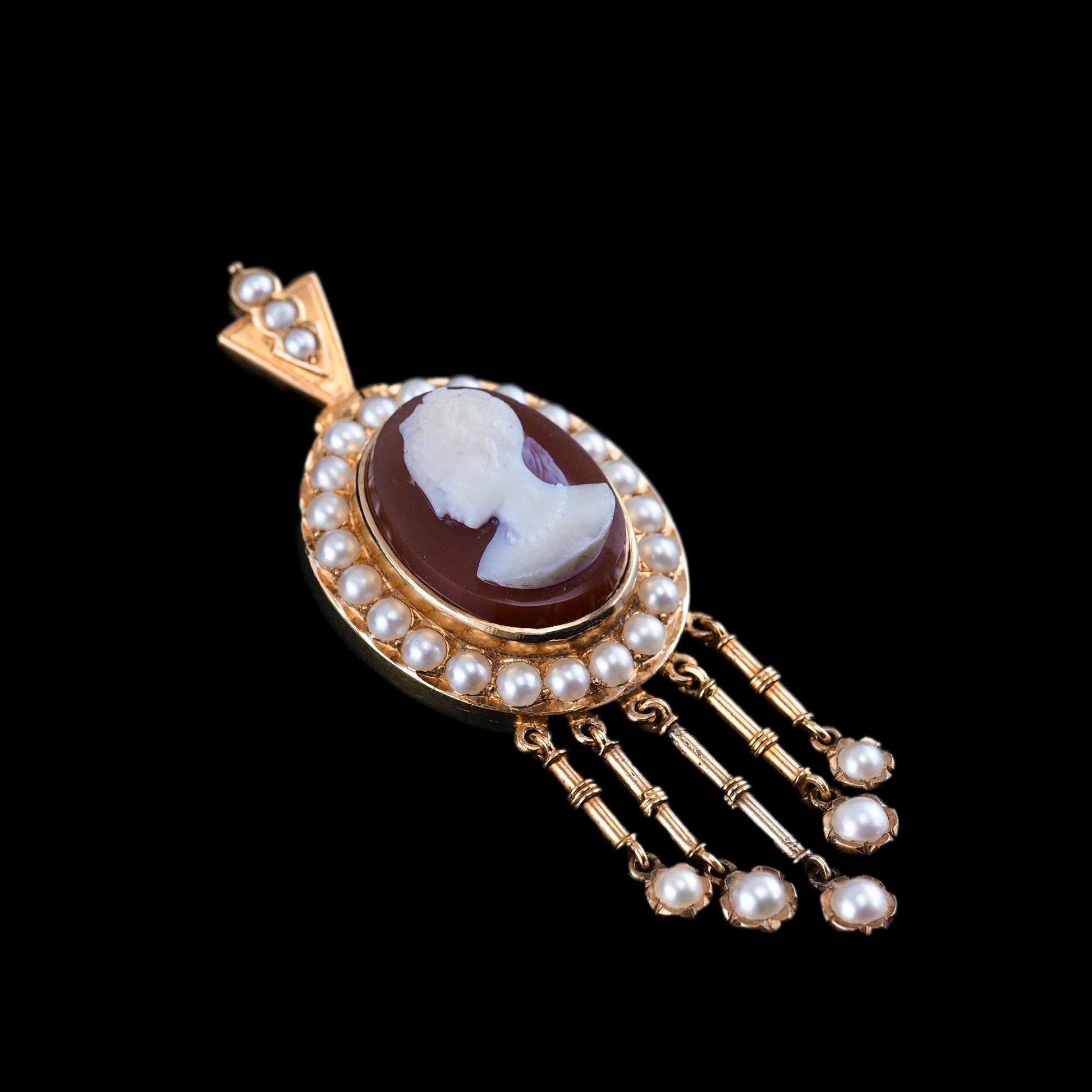 Antique Victorian Cameo and Pearl Cluster Pendant Necklace, Circa 1880