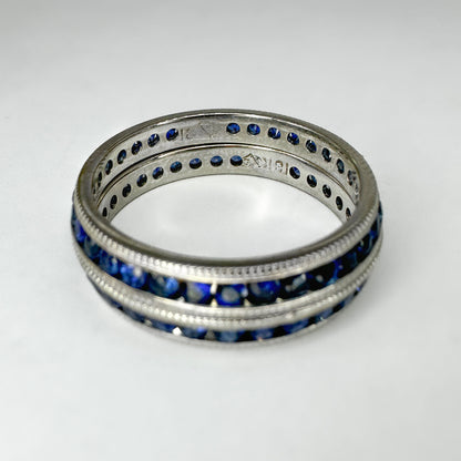 Stacking Pair of Sapphire Full Eternity Band Rings, Vintage 1950s