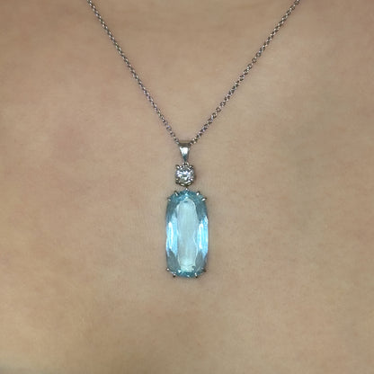 Cushion Shape Aquamarine and Diamond Pendant