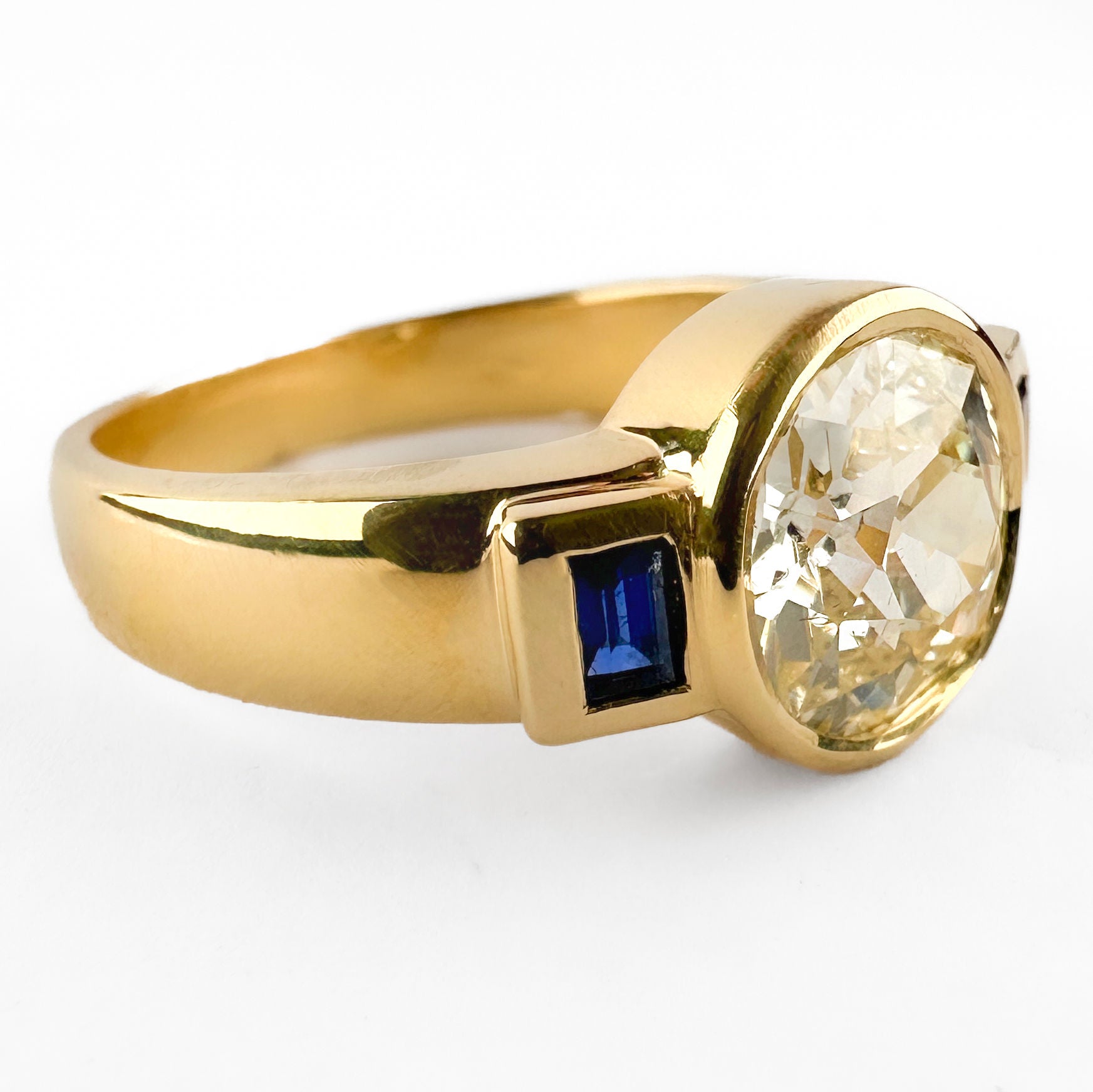 1.63ct Old Cut Diamond  and Baguette Sapphire Engagement Ring