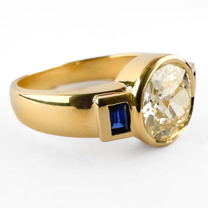 1.63ct Old Cut Diamond  and Baguette Sapphire Engagement Ring