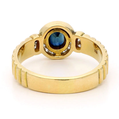 18 Carat Yellow Gold Sapphire and Diamond Cluster Ring, 0.44 Carat