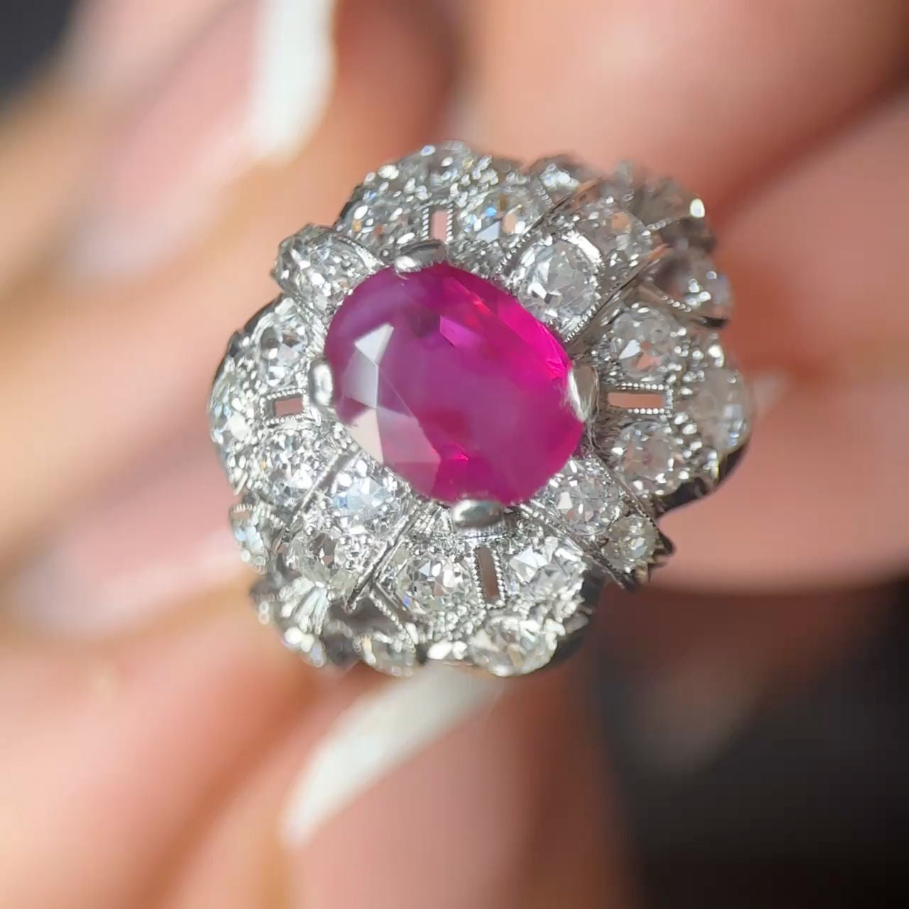 1.65ct Burma Ruby Cluster Ring